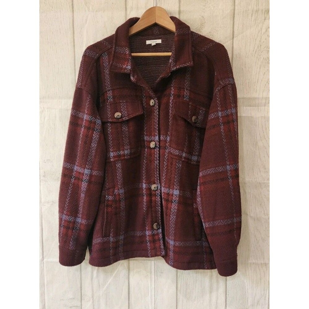 Maurices Shacket Woman's 2X Burgandy Plaid Flannel Button Down Outdoor Fall